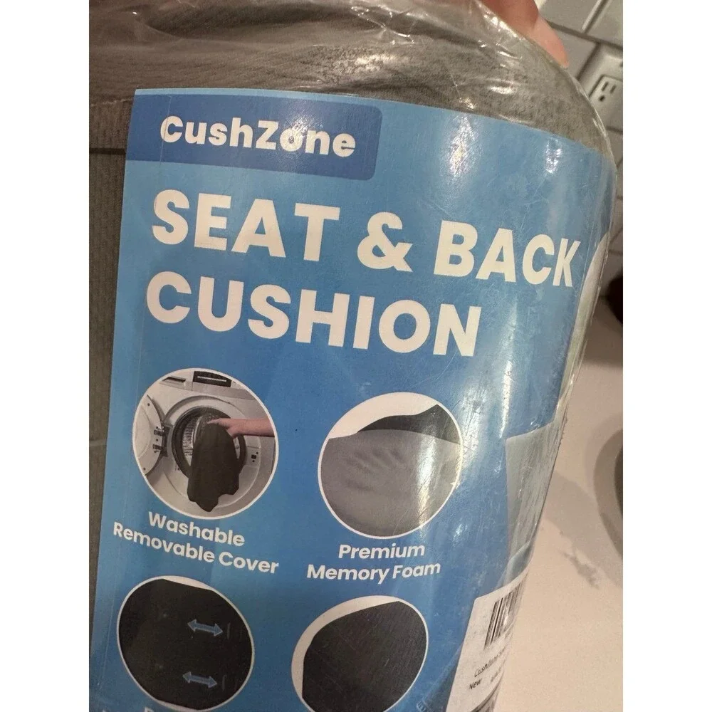 CushZone Memory Foam Seat Cushion & Back Support Gray NWT Washable Office Chair